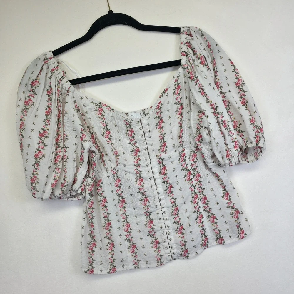 Sienna Sky‎ Blouse Womens L White Floral Smocked Cottagecore Fairycore Romantic - Picture 2 of 14